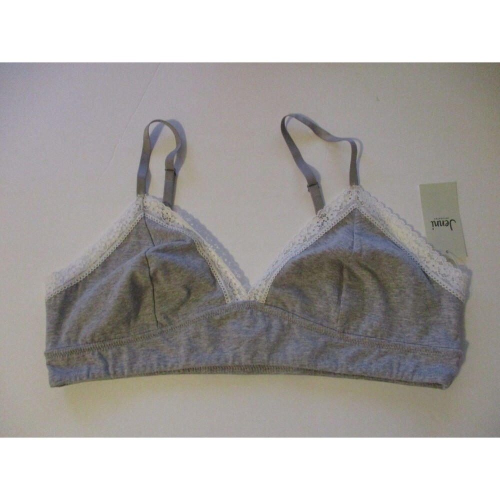 Jenni Lace Trim Bralette Womens Sz XL On Repeat Gray Wireless Cotton Stretch